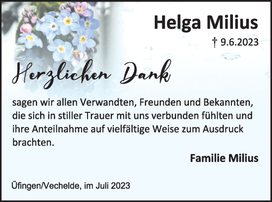 Traueranzeige von Helga Milius von Braunschweiger Zeitung