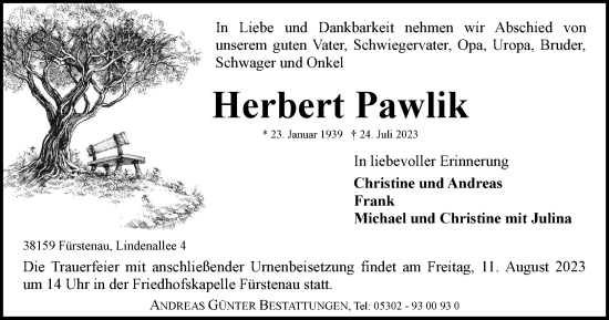 Traueranzeige von Herbert Pawlik von Peiner Nachrichten