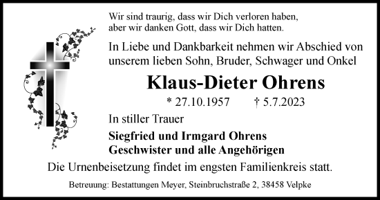 Traueranzeige von Klaus-Dieter Ohrens von Wolfsburger Nachrichten