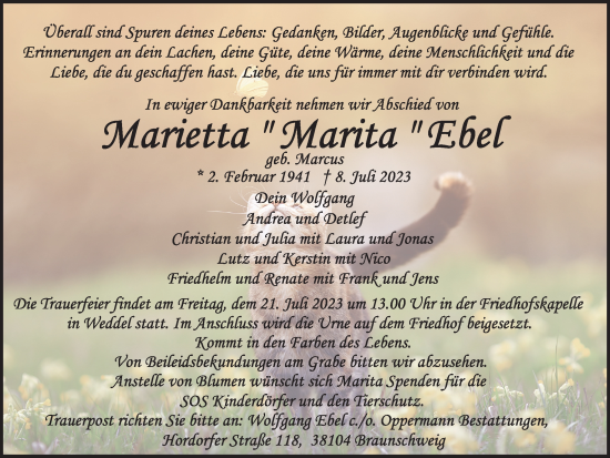 Traueranzeige von Marietta Ebel von Braunschweiger Zeitung