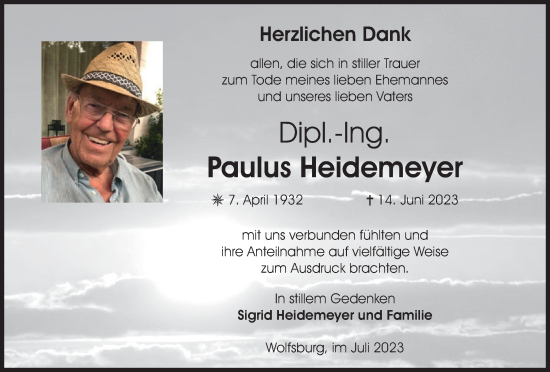 Traueranzeige von Paulus Heidemeyer von Wolfsburger Nachrichten