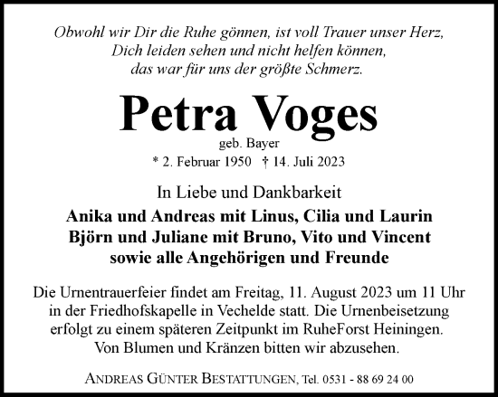 Traueranzeige von Petra Voges von Braunschweiger Zeitung