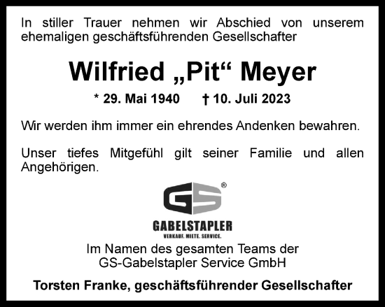 Traueranzeige von Wilfried Meyer von Braunschweiger Zeitung