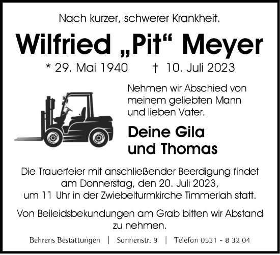 Traueranzeige von Wilfried Meyer von Braunschweiger Zeitung