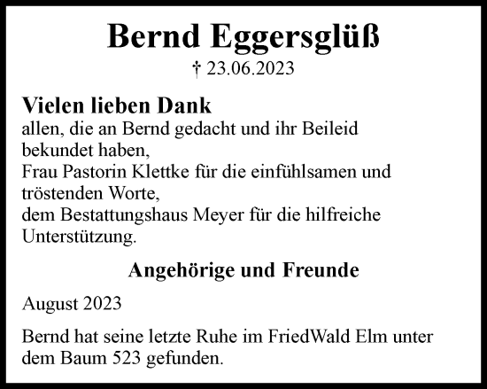 Traueranzeige von Bernd Eggersglüß von Helmstedter Nachrichten