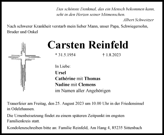 Traueranzeige von Carsten Reinfeld von Peiner Nachrichten