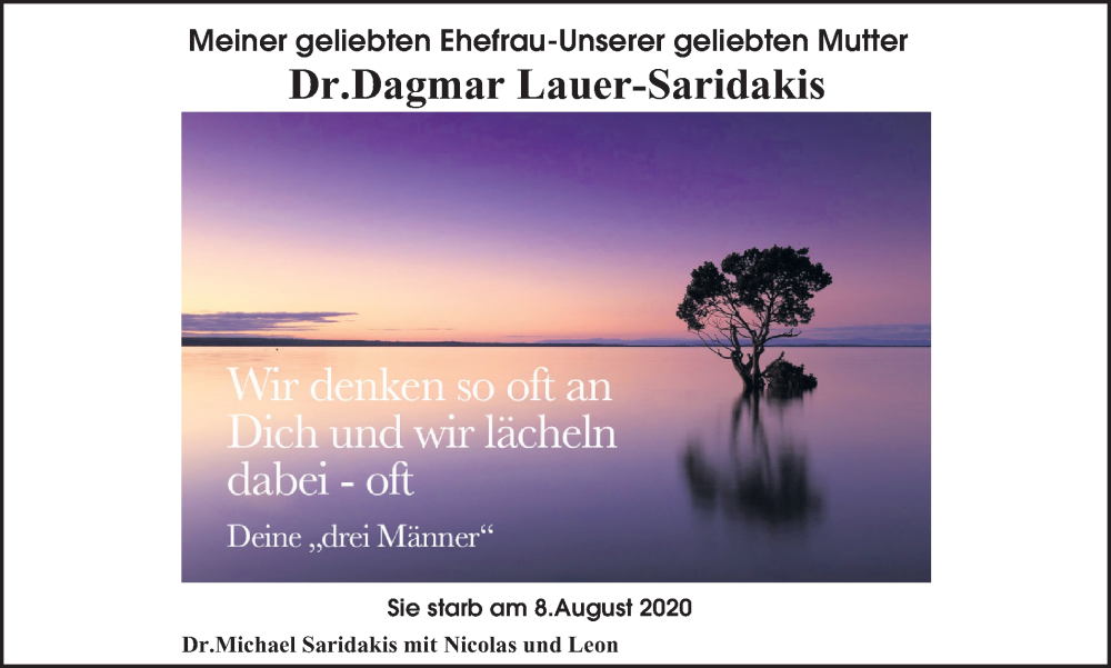  Traueranzeige für Dagmar Lauer-Saridakis vom 05.08.2023 aus Braunschweiger Zeitung