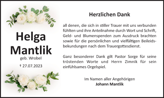 Traueranzeige von Helga Mantlik von Salzgitter-Zeitung