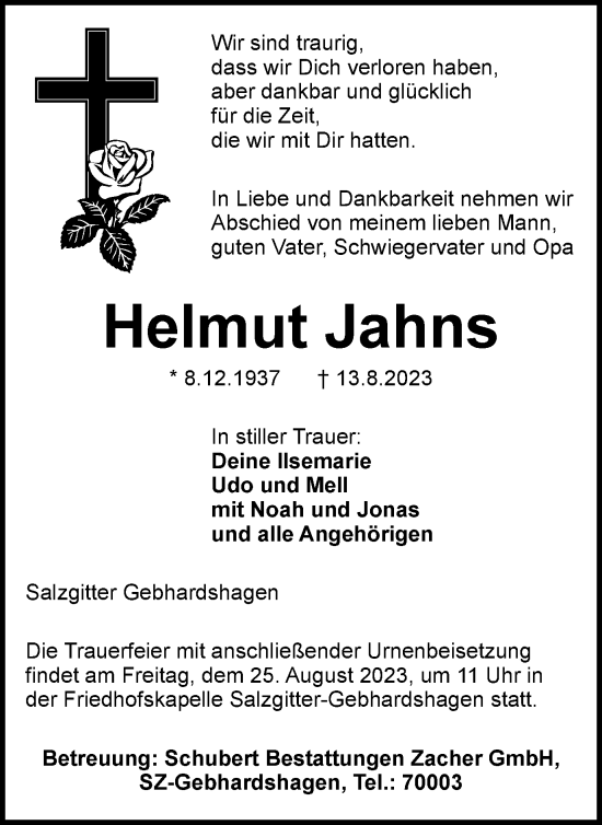 Traueranzeige von Helmut Jahns von Salzgitter-Zeitung