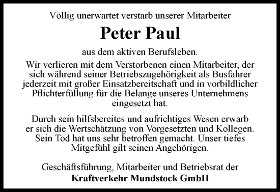 Traueranzeige von Peter Paul von Braunschweiger Zeitung