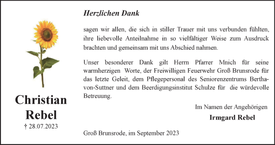 Traueranzeige von Christian Rebel von Braunschweiger Zeitung