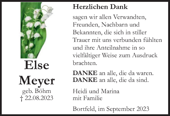 Traueranzeige von Else Meyer von Peiner Nachrichten