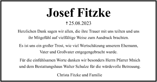 Traueranzeige von Josef Fitzke von Helmstedter Nachrichten