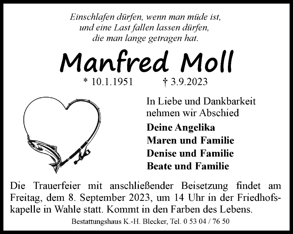 Traueranzeigen Von Manfred Moll | Trauer38.de