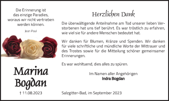 Traueranzeige von Marina Bogdan von Salzgitter-Zeitung