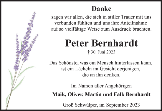 Traueranzeige von Peter Bernhardt von Braunschweiger Zeitung