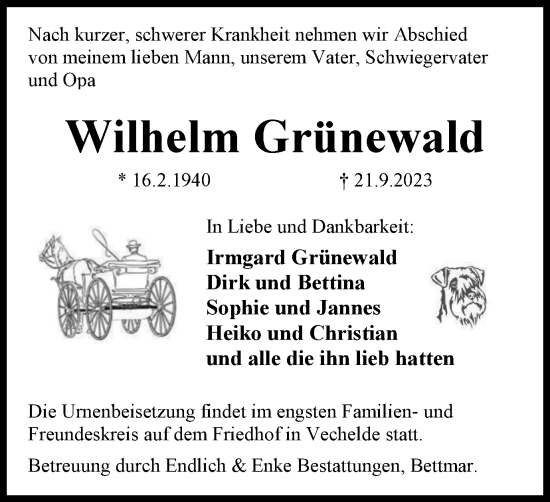 Traueranzeige von Wilhelm Grünewald von Braunschweiger Zeitung