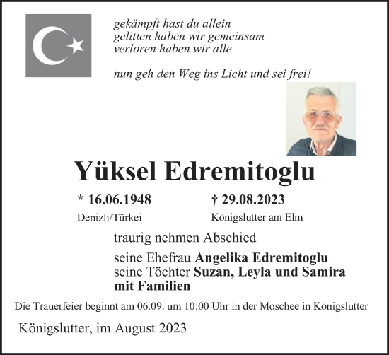 Traueranzeige von Yüksel Edremitoglu von Helmstedter Nachrichten