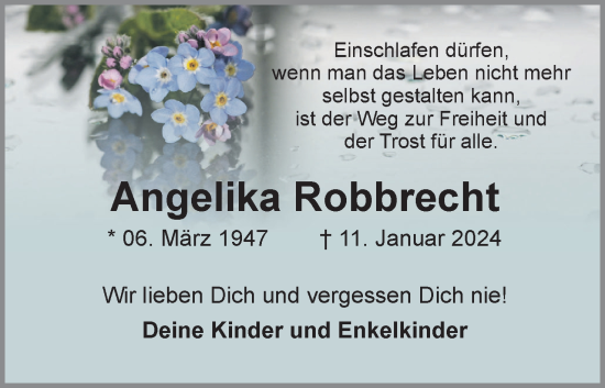 Traueranzeige von Angelika Robbrecht von Neue Braunschweiger am Samstag