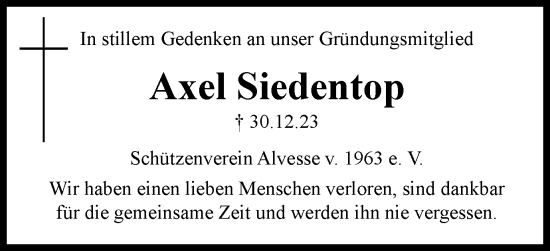 Traueranzeige von Axel Siedentop von Peiner Nachrichten