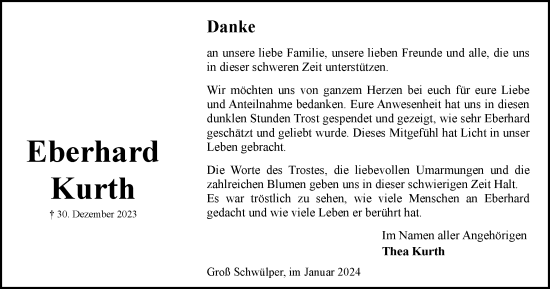 Traueranzeige von Eberhard Kurth von Braunschweiger Zeitung