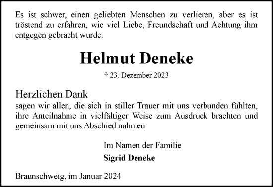 Traueranzeige von Helmut Deneke von Braunschweiger Zeitung