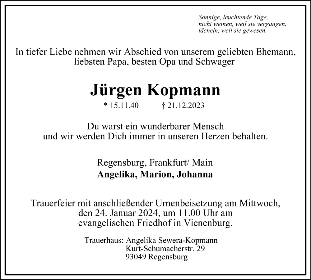  Traueranzeige für Jürgen Kopmann vom 06.01.2024 aus Braunschweiger Zeitung