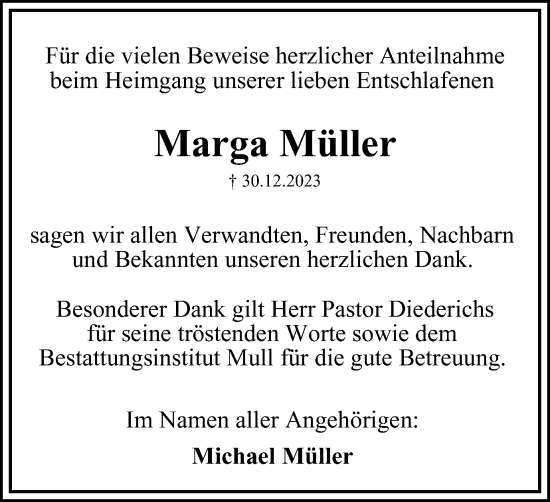 Traueranzeige von Marga Müller von Wolfenbütteler Zeitung