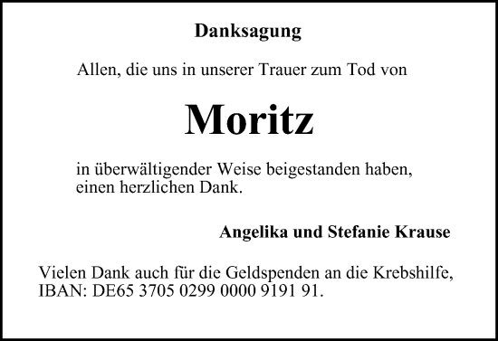 Traueranzeige von Moritz  von Braunschweiger Zeitung