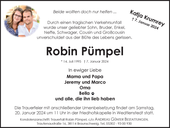 Traueranzeige von Robin Pümpel von Braunschweiger Zeitung