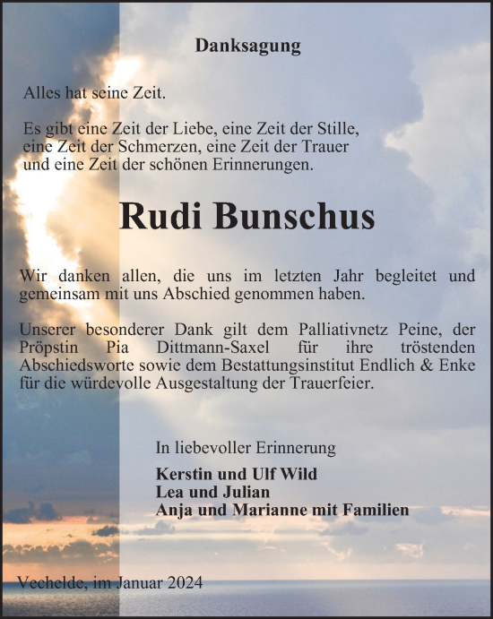 Traueranzeige von Rudi Bunschus von Peiner Nachrichten