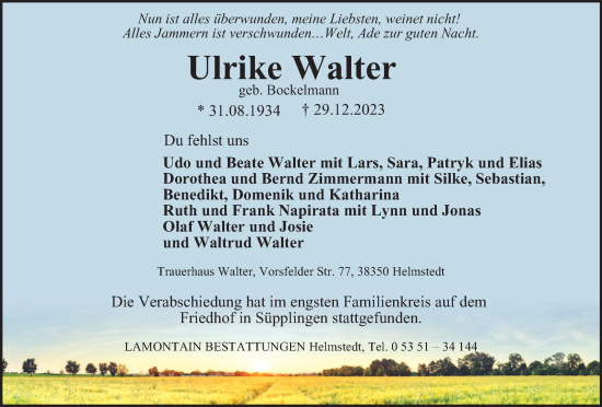 Traueranzeige von Ulrike Walter von Helmstedter Nachrichten