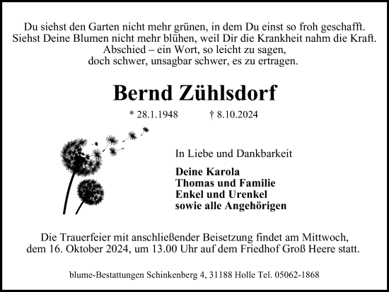 Traueranzeige von Bernd Zühlsdorf von Salzgitter-Zeitung