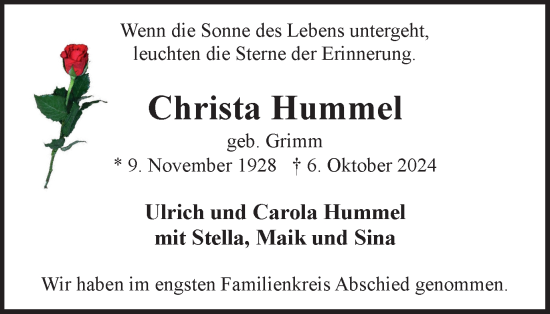 Traueranzeige von Christa Hummel von Braunschweiger Zeitung