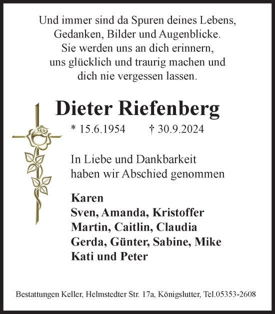 Traueranzeige von Dieter Riefenberg von Helmstedter Nachrichten