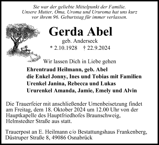 Traueranzeige von Gerda Abel von Braunschweiger Zeitung