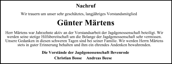 Traueranzeige von Günter Märtens von Braunschweiger Zeitung