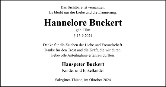 Traueranzeige von Hannelore Buckert von Braunschweiger Zeitung, Salzgitter-Zeitung