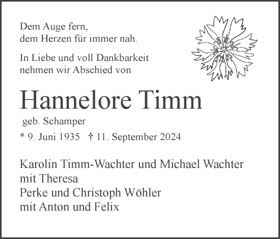 Traueranzeige von Hannelore Timm von Wolfsburger Nachrichten