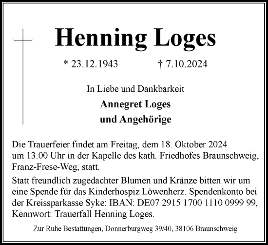 Traueranzeige von Henning Loges von Braunschweiger Zeitung