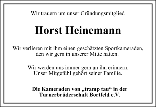 Traueranzeige von Horst Heinemann von Peiner Nachrichten