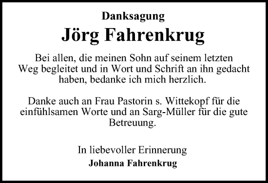 Traueranzeige von Jörg Fahrenkrug von Braunschweiger Zeitung