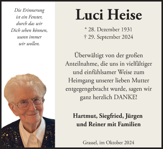 Traueranzeige von Luci Heise von Braunschweiger Zeitung