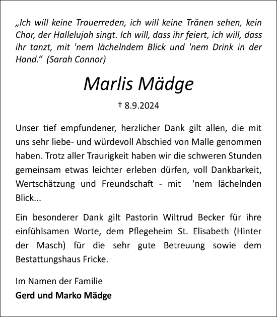 Traueranzeige von Marlis Mädge von Braunschweiger Zeitung