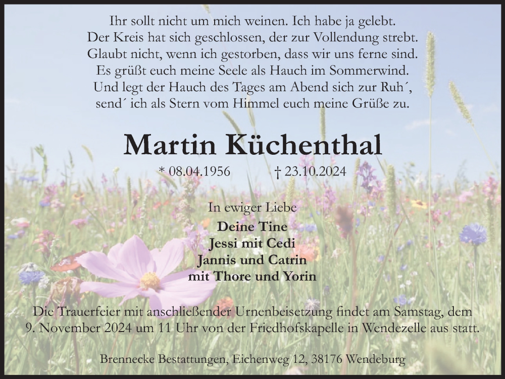  Traueranzeige für Martin Küchenthal vom 26.10.2024 aus Braunschweiger Zeitung