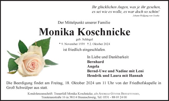 Traueranzeige von Monika Koschnicke von Braunschweiger Zeitung