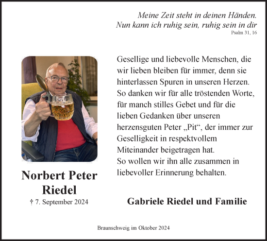 Traueranzeige von Norbert Riedel von Braunschweiger Zeitung