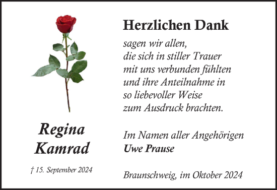 Traueranzeige von Regina Kamrad von Braunschweiger Zeitung