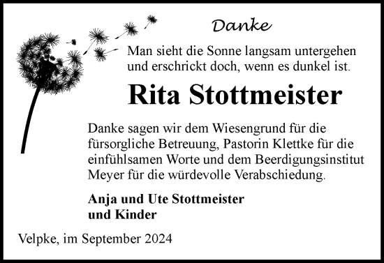 Traueranzeige von Rita Stottmeister von Helmstedter Nachrichten