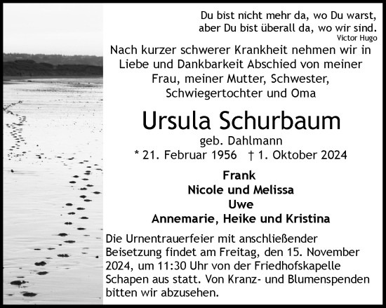 Traueranzeige von Ursula Schurbaum von Braunschweiger Zeitung